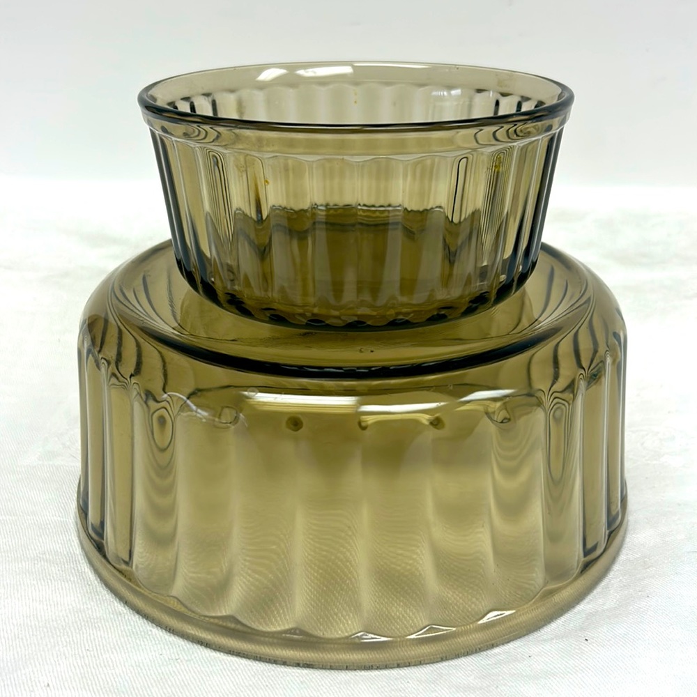 Vintage set of 2  smoked glass “Arcopal” brand soufflé dishes made in France